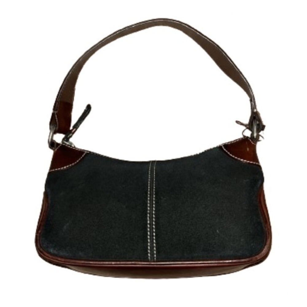 Dooney & Bourke black suede and brown leather satchel handbag